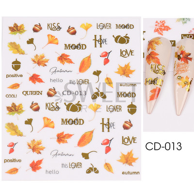 Maple Leaf Fall Nail Design Fekete Sárga Levelek Őszi Nail Art matricák manikűrhöz 3D Lakk Októberi Sliders Fóliák SASW-CS