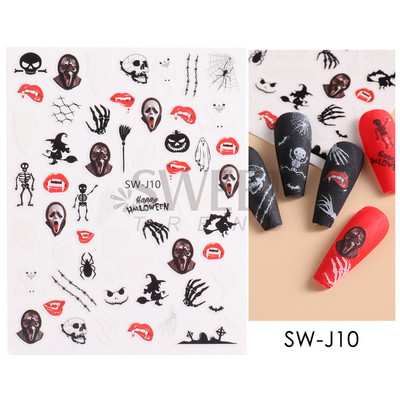 Maple Leaf Fall Nail Design Fekete Sárga Levelek Őszi Nail Art matricák manikűrhöz 3D Lakk Októberi Sliders Fóliák SASW-CS