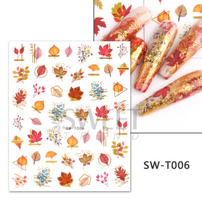 Maple Leaf Fall Nail Design Fekete Sárga Levelek Őszi Nail Art matricák manikűrhöz 3D Lakk Októberi Sliders Fóliák SASW-CS