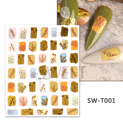 Maple Leaf Fall Nail Design Fekete Sárga Levelek Őszi Nail Art matricák manikűrhöz 3D Lakk Októberi Sliders Fóliák SASW-CS