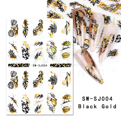 Maple Leaf Fall Nail Design Fekete Sárga Levelek Őszi Nail Art matricák manikűrhöz 3D Lakk Októberi Sliders Fóliák SASW-CS