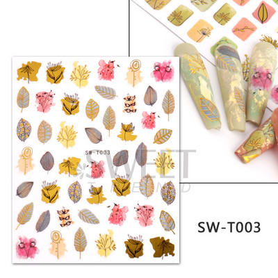 Maple Leaf Fall Nail Design Fekete Sárga Levelek Őszi Nail Art matricák manikűrhöz 3D Lakk Októberi Sliders Fóliák SASW-CS