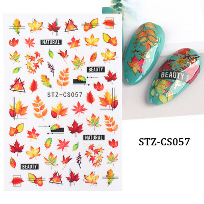 Maple Leaf Fall Nail Design Fekete Sárga Levelek Őszi Nail Art matricák manikűrhöz 3D Lakk Októberi Sliders Fóliák SASW-CS