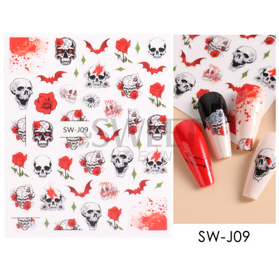 Maple Leaf Fall Nail Design Fekete Sárga Levelek Őszi Nail Art matricák manikűrhöz 3D Lakk Októberi Sliders Fóliák SASW-CS