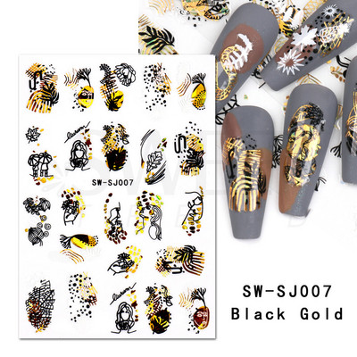 Maple Leaf Fall Nail Design Fekete Sárga Levelek Őszi Nail Art matricák manikűrhöz 3D Lakk Októberi Sliders Fóliák SASW-CS