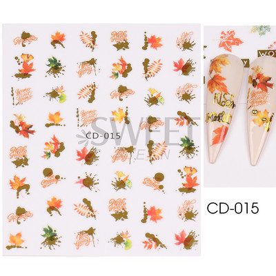 Maple Leaf Fall Nail Design Fekete Sárga Levelek Őszi Nail Art matricák manikűrhöz 3D Lakk Októberi Sliders Fóliák SASW-CS