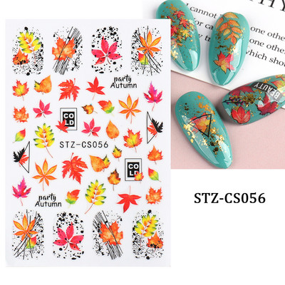Maple Leaf Fall Nail Design Fekete Sárga Levelek Őszi Nail Art matricák manikűrhöz 3D Lakk Októberi Sliders Fóliák SASW-CS