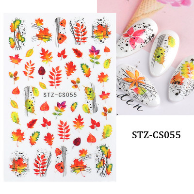 Maple Leaf Fall Nail Design Fekete Sárga Levelek Őszi Nail Art matricák manikűrhöz 3D Lakk Októberi Sliders Fóliák SASW-CS