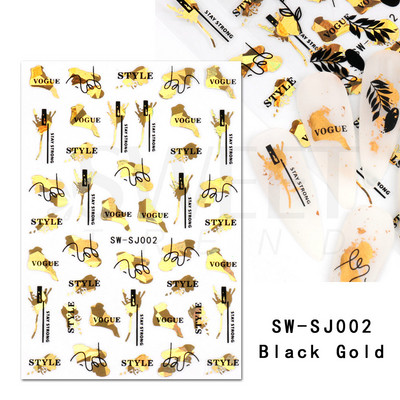 Maple Leaf Fall Nail Design Fekete Sárga Levelek Őszi Nail Art matricák manikűrhöz 3D Lakk Októberi Sliders Fóliák SASW-CS