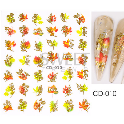 Maple Leaf Fall Nail Design Fekete Sárga Levelek Őszi Nail Art matricák manikűrhöz 3D Lakk Októberi Sliders Fóliák SASW-CS