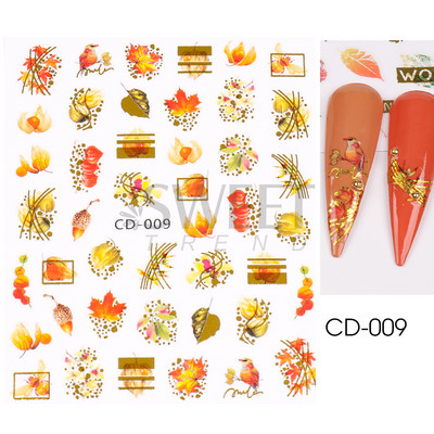 Maple Leaf Fall Nail Design Fekete Sárga Levelek Őszi Nail Art matricák manikűrhöz 3D Lakk Októberi Sliders Fóliák SASW-CS