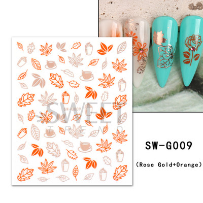 Maple Leaf Fall Nail Design Fekete Sárga Levelek Őszi Nail Art matricák manikűrhöz 3D Lakk Októberi Sliders Fóliák SASW-CS