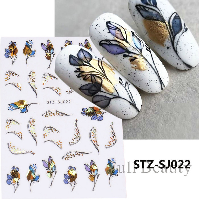 Lelijos gėlė Geometriniai 3D nagų lipdukai klevo lapai, linijos, nagų dailė Lipdukai, raudonos uogos, lipdukai Dekoracija PPSTZ-SJ027