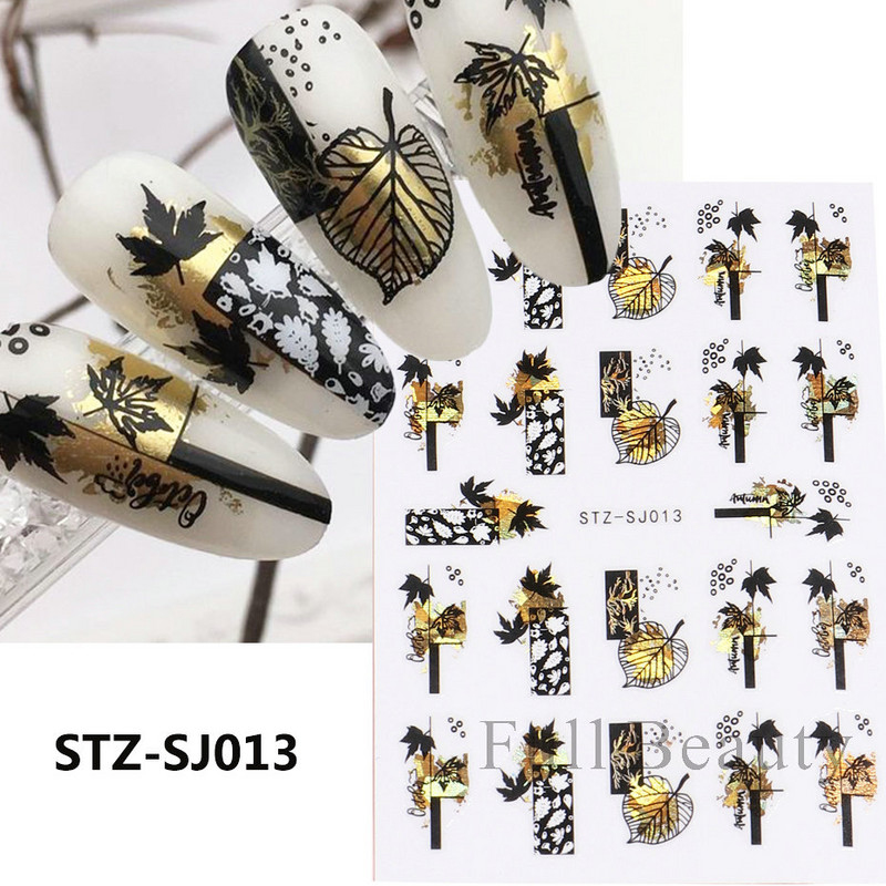 Lelijos gėlė Geometriniai 3D nagų lipdukai klevo lapai, linijos, nagų dailė Lipdukai, raudonos uogos, lipdukai Dekoracija PPSTZ-SJ027