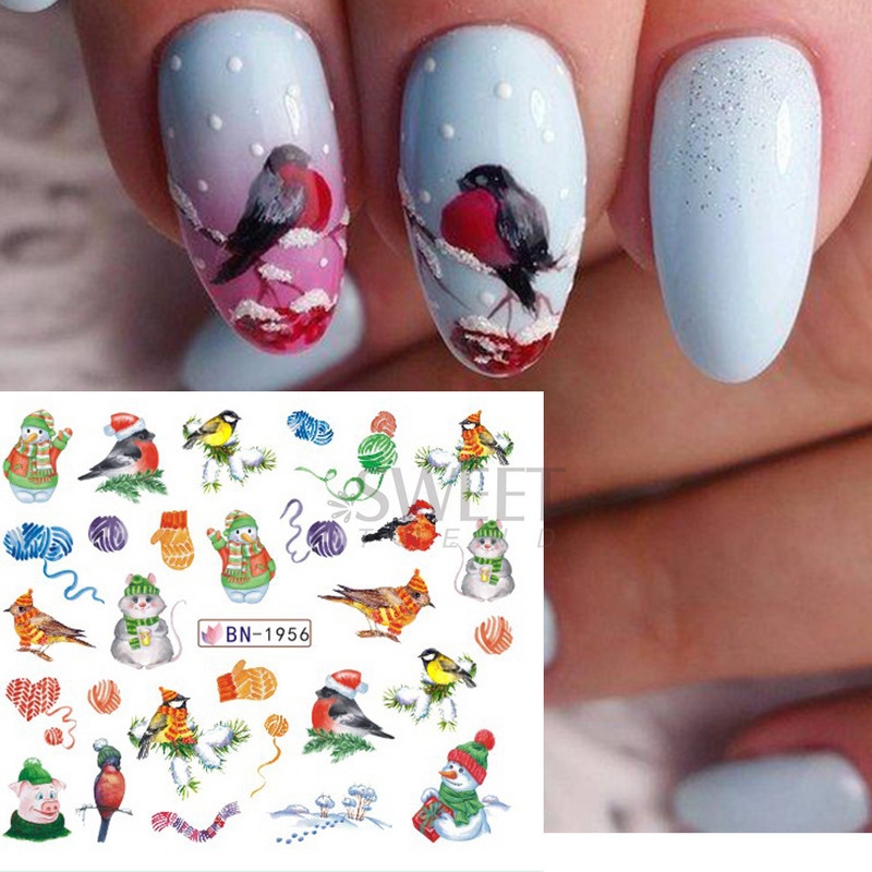 12 τμχ Cute Penguin Χειμερινά αυτοκόλλητα νυχιών Σετ Πουλιά Bear Cat Ζώο Snowflake Sliders Διακοσμητικά 2023 Xmas Tips SABN