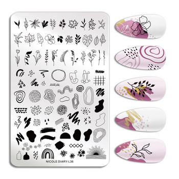 NICOLE DIARY Абстрактна линия Плочи за щамповане на нокти Артистика Цвете Листа Листа Шаблон за печат Шаблон за печат от неръждаема стомана