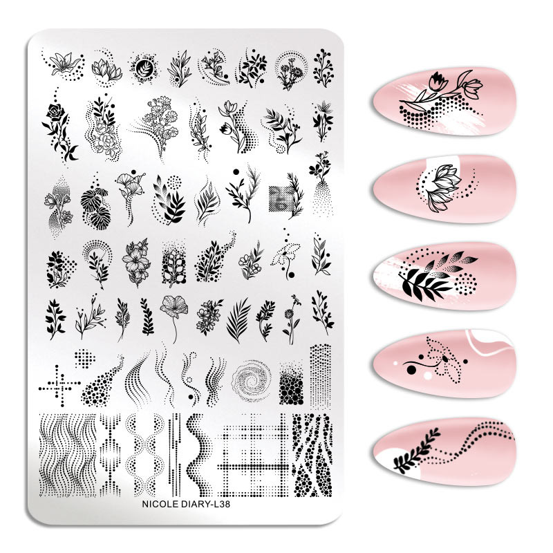 NICOLE DIARY Abstract Line Nail Stamping Plates Artistics Φύλλα λουλουδιών Πρότυπο σφραγίδας Στένσιλ εκτύπωσης από ανοξείδωτο χάλυβα