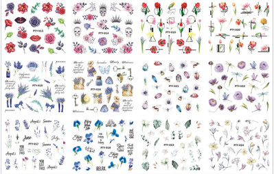 12 mintás nyári levendula köröm víz matricák nárcisz liliom körömfestő matricák tulipán virágok csúszkák matricák körömdísz