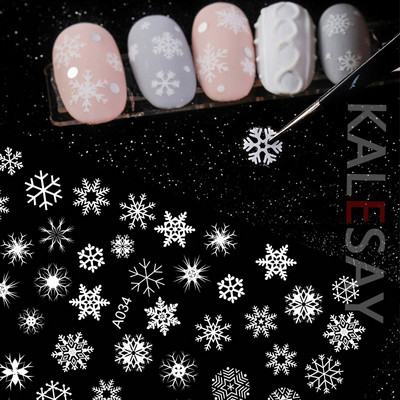 Priecīgus Ziemassvētkus Nail Art Decals Dekorācijas Pašlīmējošās Nagu mākslas uzlīmes Manikīra dizains Balta sniega uzlīme nagu dizainam