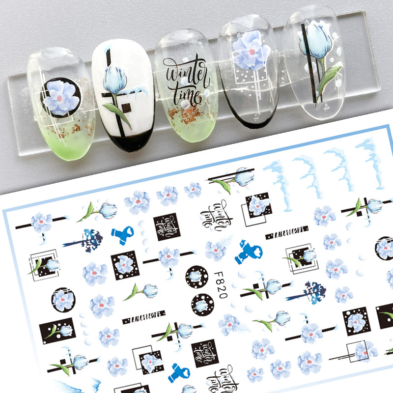 Χειμερινό Χριστουγεννιάτικο 3D αυτοκόλλητο νυχιών Χριστουγεννιάτικη Αλυκή Santa Snowflake Deer Slider σχέδιο βερνίκι νυχιών χαλκομανίες Nail Art DIY διακόσμηση