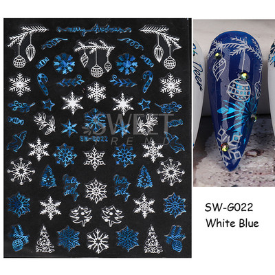 Holografikus piros karácsonyi körömmatrica fényes csillogó hópehely jávorszarvas Mikulás transzfer csúszka téli 3D matrica SASTZG050-058