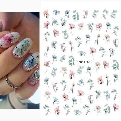 3D körömmatricák akvarell körömmatricák kék fehér virág körömdísz matricák szépség virágdísz TIPP NAIL szépséghez