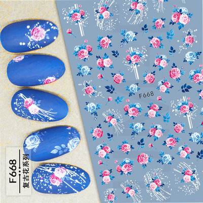 3D körömmatricák akvarell körömmatricák kék fehér virág körömdísz matricák szépség virágdísz TIPP NAIL szépséghez