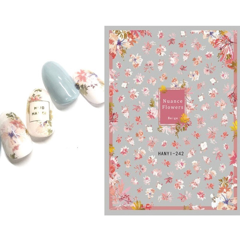 Τρισδιάστατα αυτοκόλλητα νυχιών Ακουαρέλα Αυτοκόλλητα νυχιών Μπλε λευκό λουλούδι Χαλκομανίες νυχιών τέχνης Beauty Flower Decoration For TIP NAIL Beauty