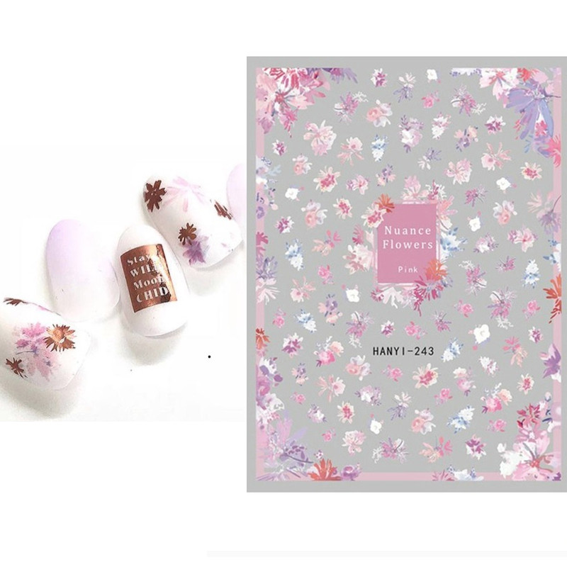 Τρισδιάστατα αυτοκόλλητα νυχιών Ακουαρέλα Αυτοκόλλητα νυχιών Μπλε λευκό λουλούδι Χαλκομανίες νυχιών τέχνης Beauty Flower Decoration For TIP NAIL Beauty