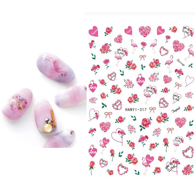 Τρισδιάστατα αυτοκόλλητα νυχιών Ακουαρέλα Αυτοκόλλητα νυχιών Μπλε λευκό λουλούδι Χαλκομανίες νυχιών τέχνης Beauty Flower Decoration For TIP NAIL Beauty