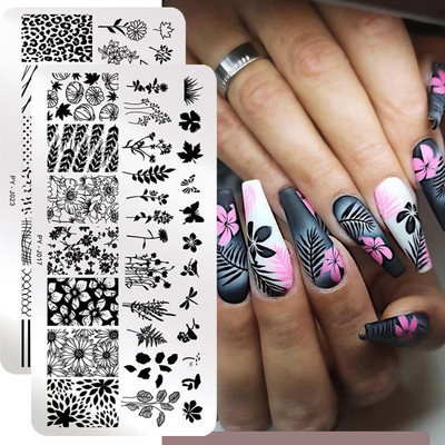 PICT YOU Flower Nail Stamping Plate Line Pictures Nail Art Plate Stamp Template Marble Leaves Image Printing Plates Nail Tools