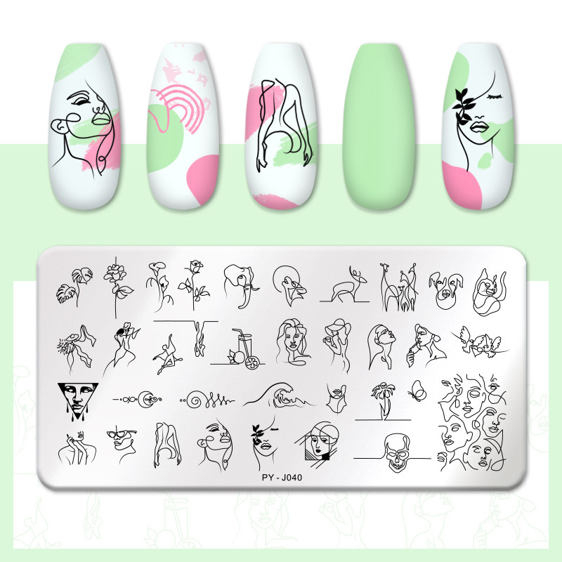 PICT YOU Plăci pentru ștanțarea unghiilor cu flori Imagini în linie Placă pentru arta unghiilor Șablon de ștampilă Frunze de marmură Plăci de imprimare a imaginilor Unelte pentru unghii