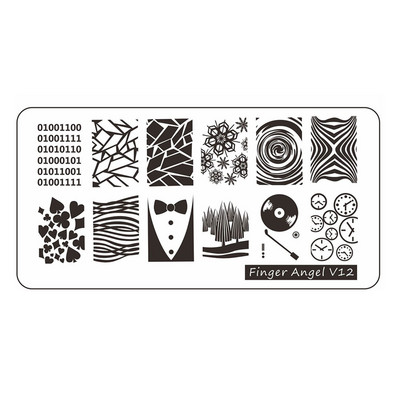12*6cm Esküvői Szöveg Gothic Letter Design Plate 0-9 Alphabet levél csíkos hálósablon Nyomtatott stencil körömbélyegző lemez TL24-98