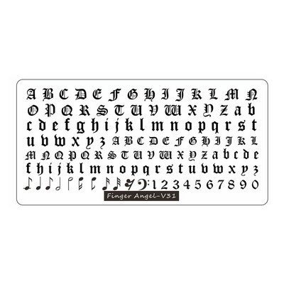12*6cm Esküvői Szöveg Gothic Letter Design Plate 0-9 Alphabet levél csíkos hálósablon Nyomtatott stencil körömbélyegző lemez TL24-98