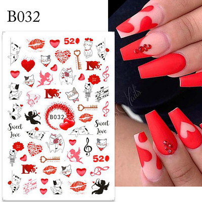 1PC Heart Love 3D αυτοκόλλητα νυχιών για την ημέρα του Αγίου Βαλεντίνου Αυτοκόλλητα συρόμενα Αυτοκόλλητα Αξεσουάρ μανικιούρ Αυτοκόλλητα διακόσμησης νυχιών