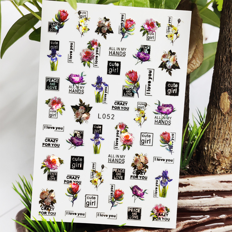 Autocolant 3D pentru unghii Autocolante adezive strălucitoare, impermeabile, pentru unghii, culoare, flori, linii de dragoste, decorare pentru unghii, design Aurora argintie