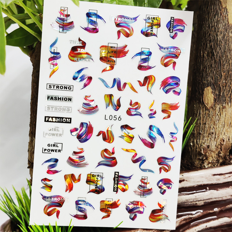 Autocolant 3D pentru unghii Autocolante adezive strălucitoare, impermeabile, pentru unghii, culoare, flori, linii de dragoste, decorare pentru unghii, design Aurora argintie