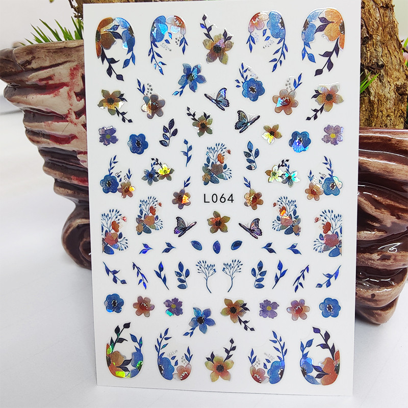 Autocolant 3D pentru unghii Autocolante adezive strălucitoare, impermeabile, pentru unghii, culoare, flori, linii de dragoste, decorare pentru unghii, design Aurora argintie