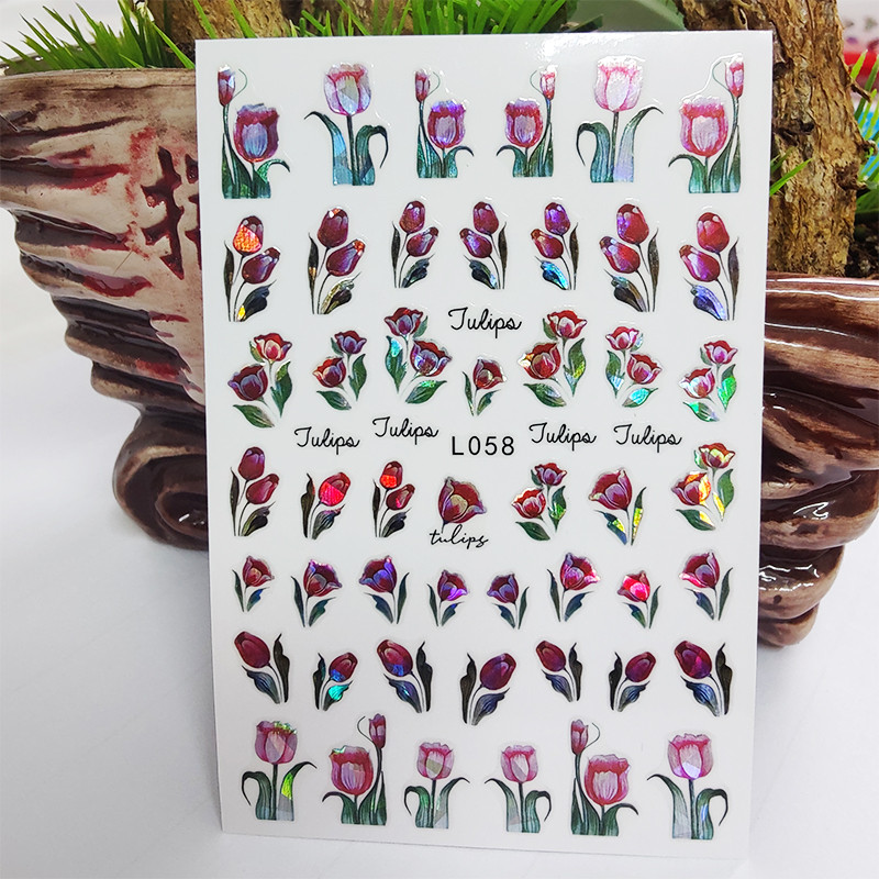 Autocolant 3D pentru unghii Autocolante adezive strălucitoare, impermeabile, pentru unghii, culoare, flori, linii de dragoste, decorare pentru unghii, design Aurora argintie