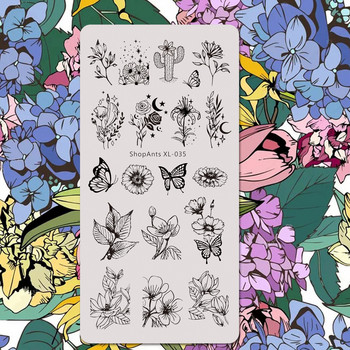 Шаблон за шаблони за нокти от неръждаема стомана XL-035 6*12 см Плочи за щамповане на нокти Цвете Пеперуда Кактус Трева Листа Изображение