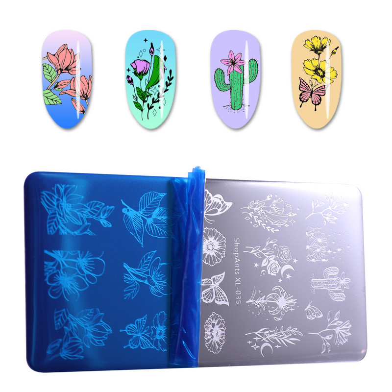 Mold pentru șablon pentru arta unghiilor din oțel inoxidabil XL-035 6*12cm plăci de ștanțare a unghiilor floare fluture cactus iarbă frunze imagine