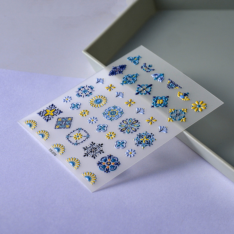 Κομψό Bohemia Design 5D αυτοκόλλητα νυχιών Νύχια μεταφοράς ολισθητήρες ανάγλυφα Αυτοκόλλητα