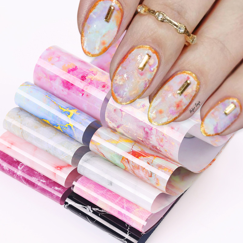 10db/táska Márvány körömdíszítő fólia matrica virág francia hegyű pakolások öntapadó matricák körömdíszítés manikűr kiegészítők