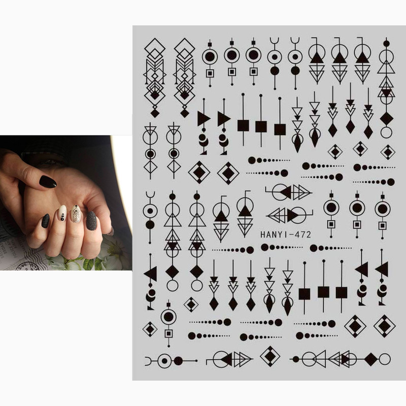Hátsó ragasztó matricák 3D körömmatricák fekete fehér geometriai rajzok minták körömmatricák díszítés körömdíszítéshez Szépség