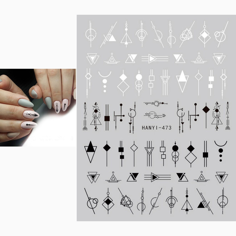 Hátsó ragasztó matricák 3D körömmatricák fekete fehér geometriai rajzok minták körömmatricák díszítés körömdíszítéshez Szépség