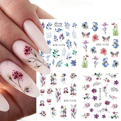 4 buc/Set Charms Flori Frunze Autocolante pentru unghii Acuarela Nail Art Decalcomani Glisoare Decoratiuni pentru manichiura Folii Tatuaj TRSTZ1137-1180-1