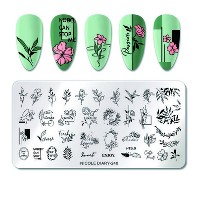 NICOLE DIARY French Line Flower Nail Stamping Plates Geometric Leaf Nail Art Stamp Stencil People Image Καλούπια για εκτύπωση νυχιών DIY