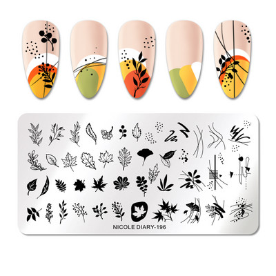 NICOLE DIARY French Line Flower Nail Stamping Plates Geometric Leaf Nail Art Stamp Stencil People Image Καλούπια για εκτύπωση νυχιών DIY