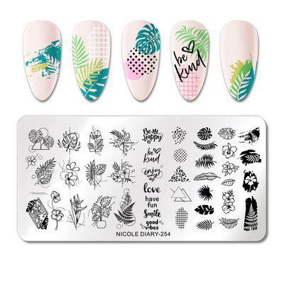 NICOLE DIARY French Line Flower Nail Stamping Plates Geometric Leaf Nail Art Stamp Stencil People Image Καλούπια για εκτύπωση νυχιών DIY