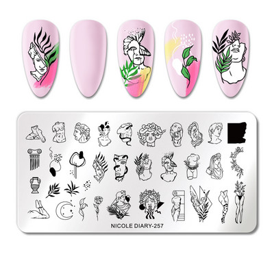 NICOLE DIARY French Line Flower Nail Stamping Plates Geometric Leaf Nail Art Stamp Stencil People Image Καλούπια για εκτύπωση νυχιών DIY